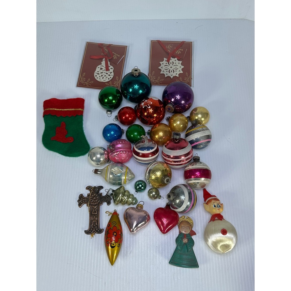 Vintage Christmas Ornament Lot Glass Mercury Elf Head Mid Century Holiday Decor